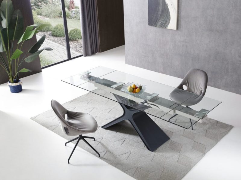 63"-95" Glass & Black Metal Executive Desk or Conference Table