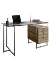 55" Glass & Silver Desk with Oak Finish Drawers