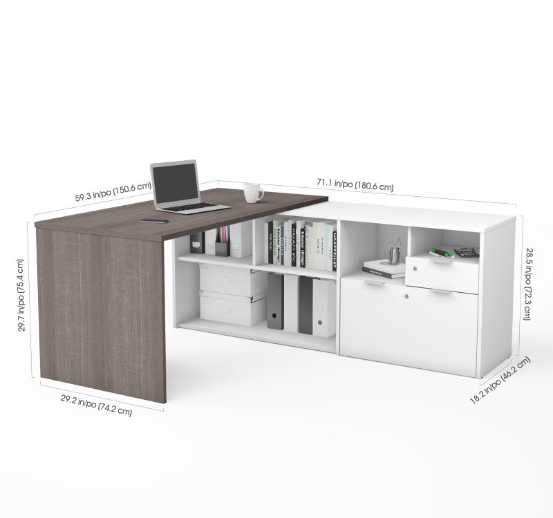 71" L-Shaped Bark Gray and White Office Desk with Storage - Image 3