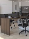 71" Antigua and White Modern L-Desk Set with Credenza and Cabinet