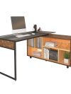 56" Checkerboard Oak L-Desk with Built-in Credenza