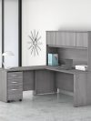 72" x 72" Platinum Gray Modern L-shaped Desk with Hutch & Mobile File