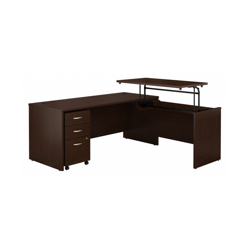 72" x 72" Mocha Cherry L-Shaped Desk with Sit-Stand Return and Mobile File - Image 2
