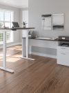 71" Adjustable L-Desk with Filing Area in Deep Gray & White