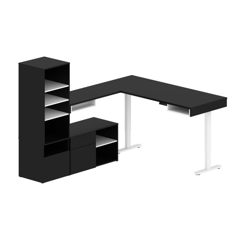 Set of Two 88" L-Shaped Adjustable Desks with Built-in Storage in Black/White - Image 4