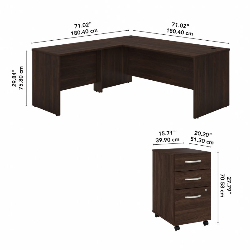 Black Walnut 72" x 72" L-shaped Desk with Mobile Pedestal - Image 4