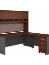 72" L-shaped Desk with Hutch and Mobile File Cabinet in Hansen Cherry/Graphite Gray