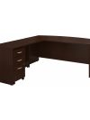 72" x 84" Mocha Cherry Bow-Front L-shaped Desk with Mobile Pedestal