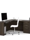 Modern L-shaped Desk in Dark Chocolate Finish