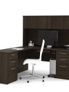66" Premium L-shaped Desk with Hutch in Dark Chocolate
