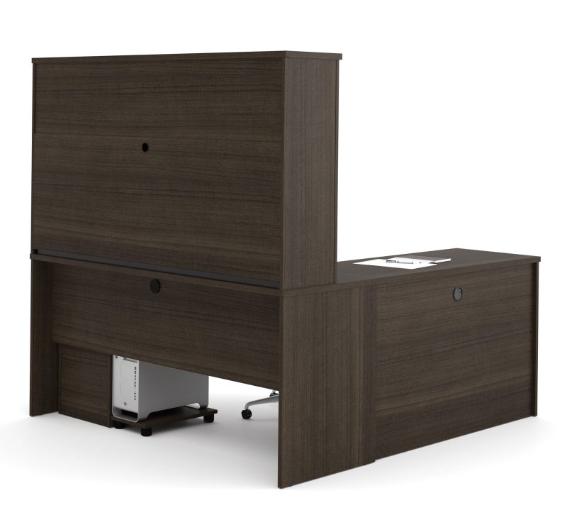 66" Premium L-shaped Desk with Hutch in Dark Chocolate - Image 2
