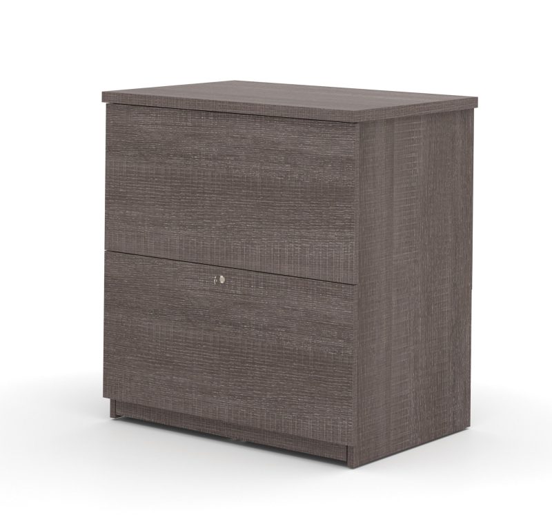 Modern Bark Gray L-shaped Desk and Hutch with Frosted Glass Doors - Image 6