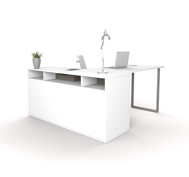 59" x 59" White L-shaped Desk with Integrated Storage - Image 3