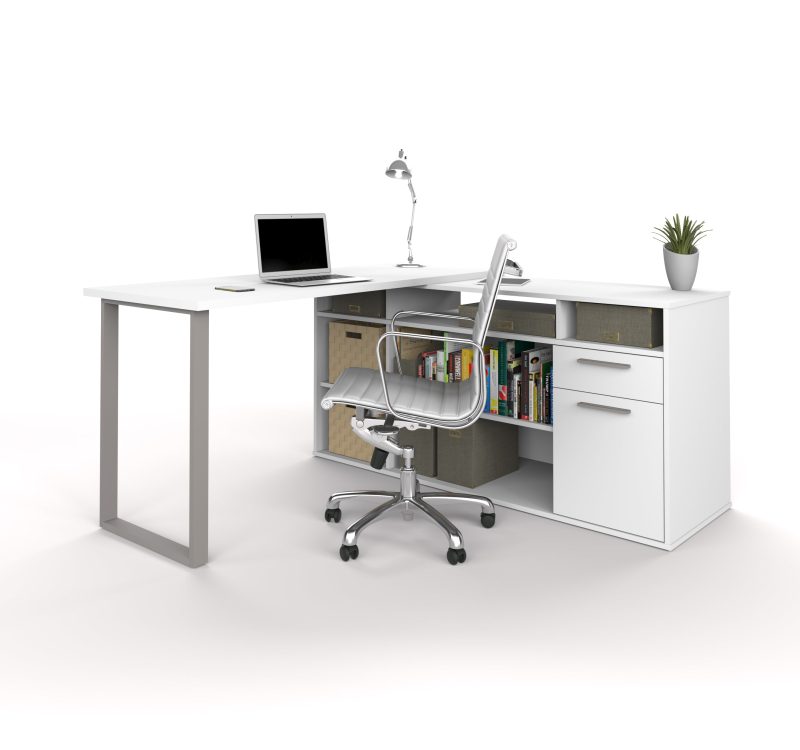 59" x 59" White L-shaped Desk with Integrated Storage - Image 2