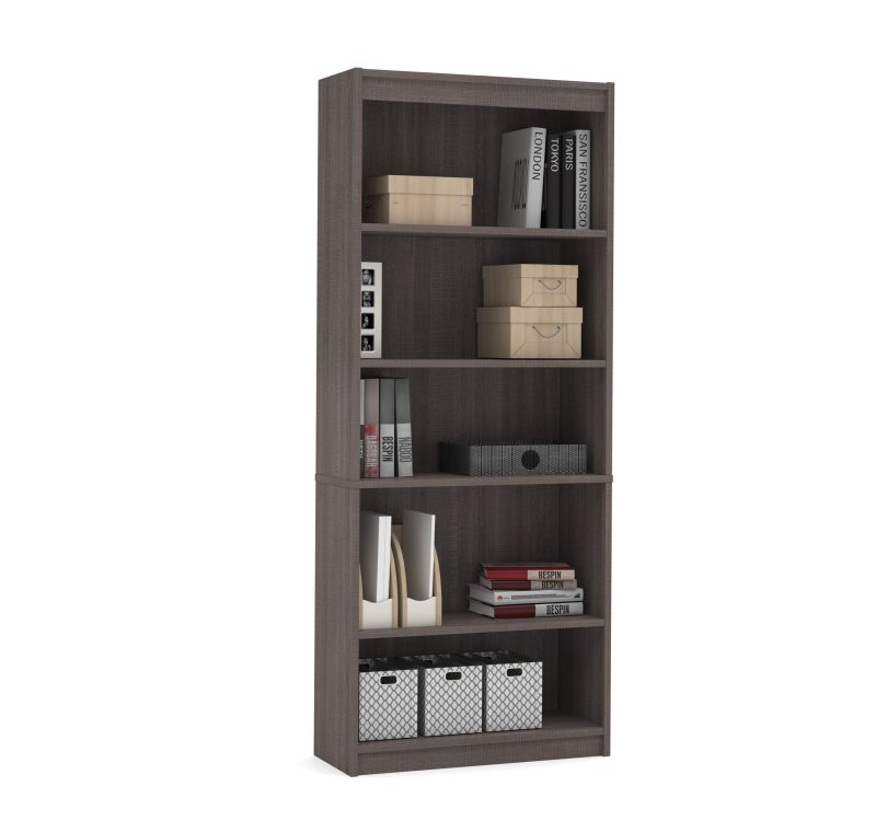 L-shaped Desk with Hutch in Modern Bark Gray and Slate - Image 5