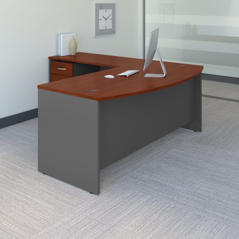 72" X 84" Hansen Cherry L-shaped Bow-Front Desk with Mobile Pedestal - Image 2