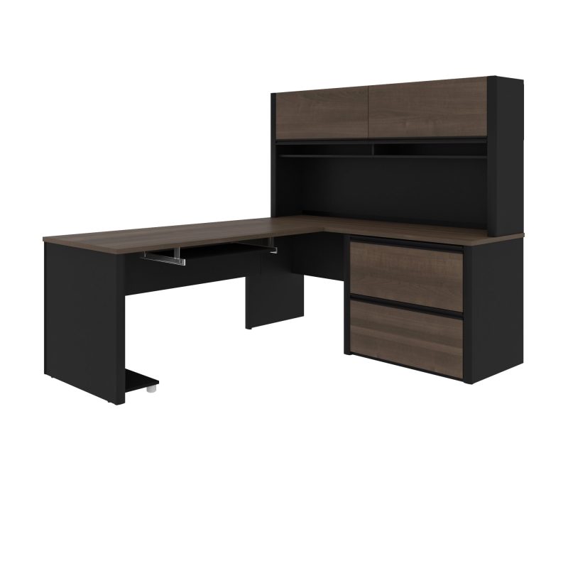 71" x 83" L-shaped Desk with Hutch & Oversized File Cabinet in Antigua & Black - Image 3