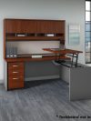 72" x 72" Cherry/Gray L-Shaped Desk with Hutch and Sit/Stand Return
