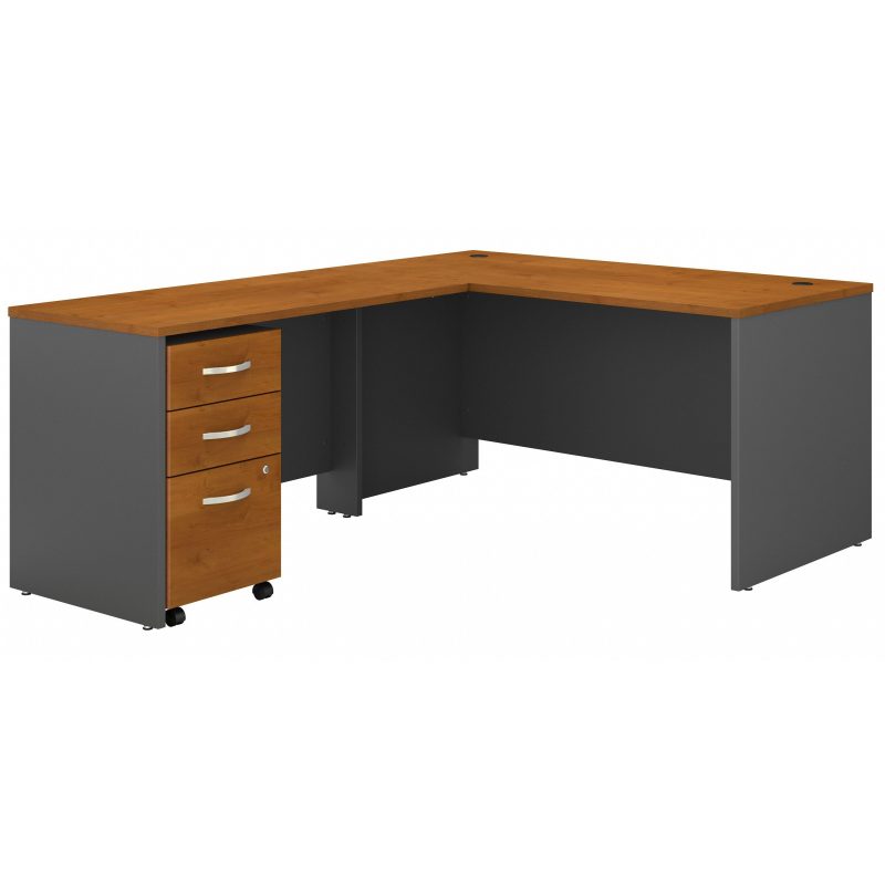 Natural Cherry & Graphite L-Shaped Desk with Mobile File - Image 2