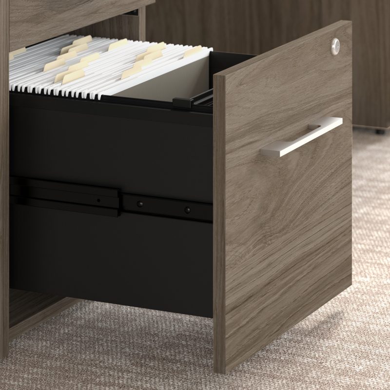 72" L-Shaped Modern Executive Desk with Drawers in Modern Hickory - Image 3