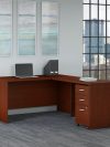 60" L-Shaped Desk with Mobile Pedestal in Mahogany