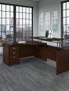 Mocha Cherry Modern L-shaped Desk with Sit/Stand Return and Mobile File