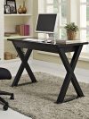 48" Black Modern X-Frame Desk with Drawer & Glass Top