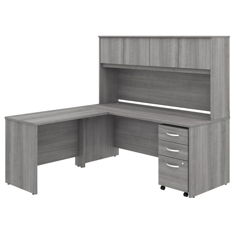 72" x 72" Platinum Gray Modern L-shaped Desk with Hutch & Mobile File - Image 2