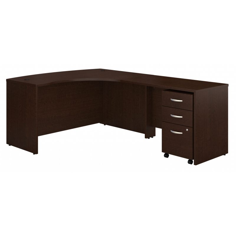 60" Right-Handed L-shaped Desk with 3-Drawer Mobile Pedestal in Mocha Cherry - Image 2