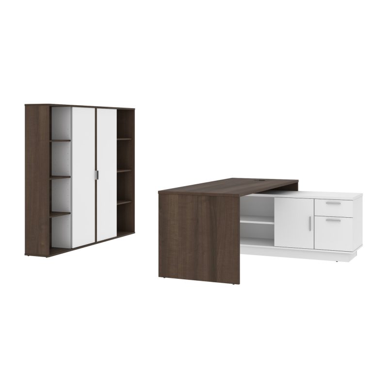 72" L-Shaped Executive Desk with Storage Cabinets in Antigua & White - Image 3