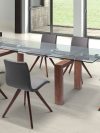 Modern Glass Conference Table with Walnut Legs (Extends from 63" W to 98" W)