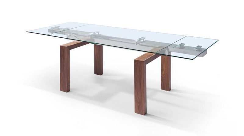 Modern Glass Conference Table with Walnut Legs (Extends from 63" W to 98" W) - Image 2