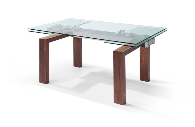 Modern Glass Conference Table with Walnut Legs (Extends from 63" W to 98" W) - Image 3