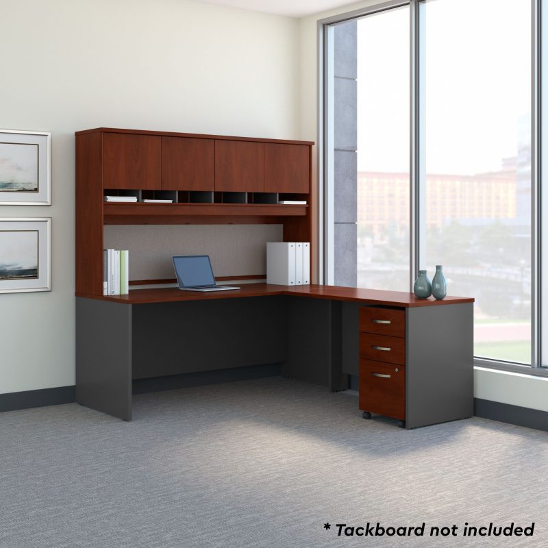 72" L-shaped Desk with Hutch and Mobile File Cabinet in Hansen Cherry/Graphite Gray - Image 2