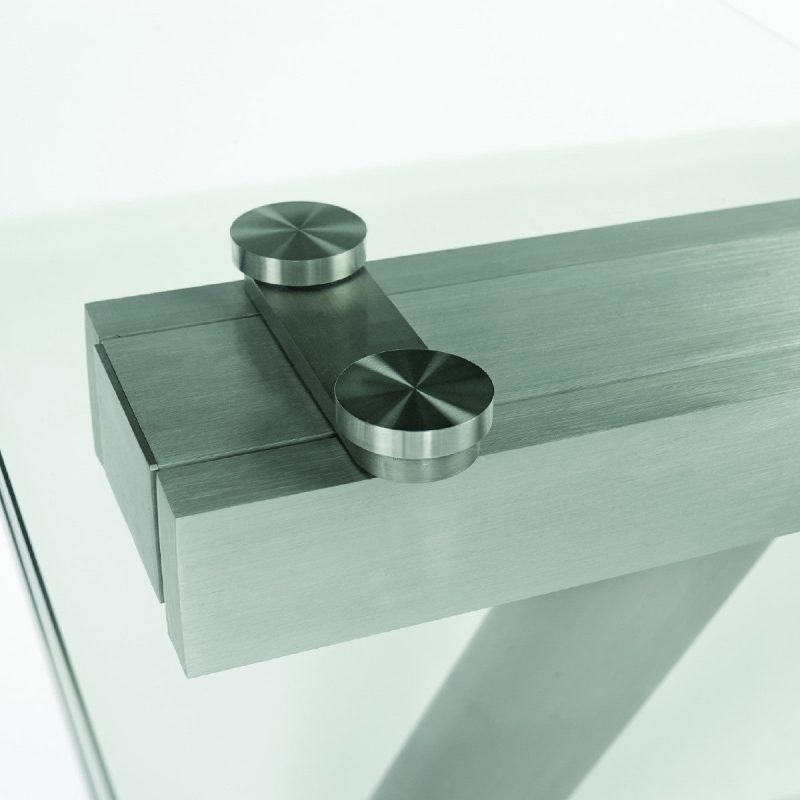 71" - 102" Premium Glass Conference Table with Brushed Stainless Legs - Image 7