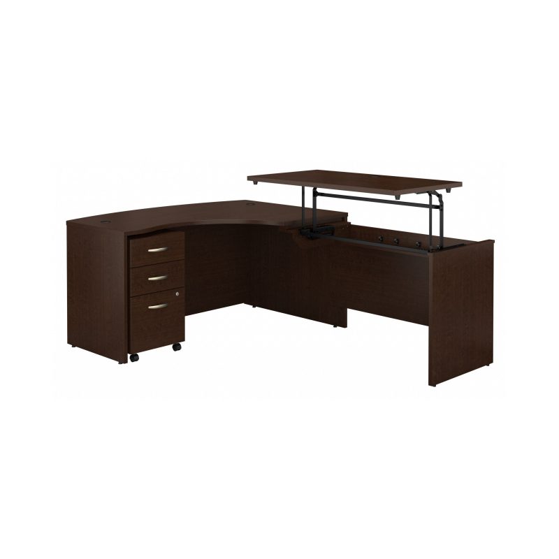 Mocha Cherry Modern L-shaped Desk with Sit/Stand Return and Mobile File - Image 2