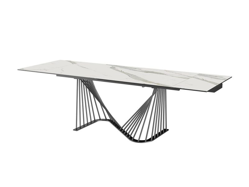 72" White Ceramic Glass Table with Black Metal Base (Extends to 102") - Image 2