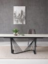 72" White Ceramic Glass Table with Black Metal Base (Extends to 102")