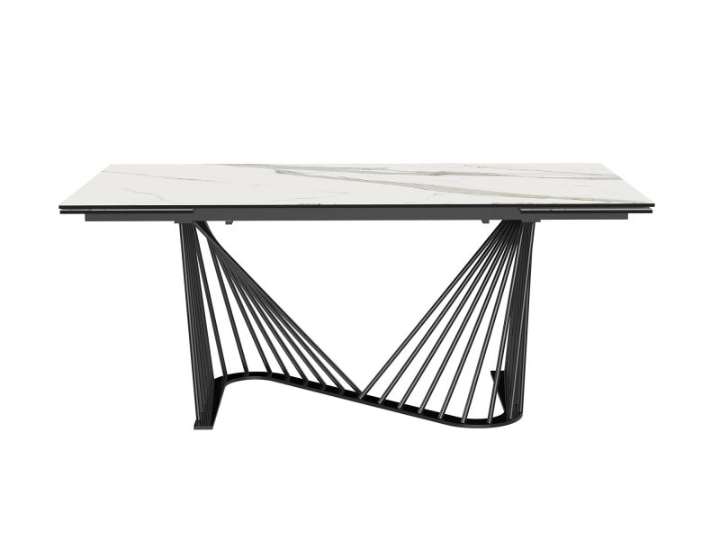 72" White Ceramic Glass Table with Black Metal Base (Extends to 102") - Image 3