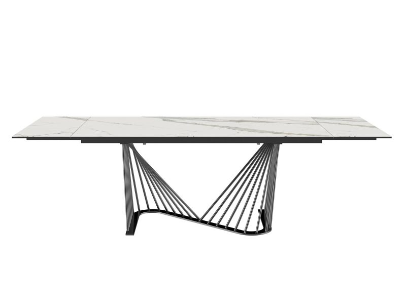 72" White Ceramic Glass Table with Black Metal Base (Extends to 102") - Image 4