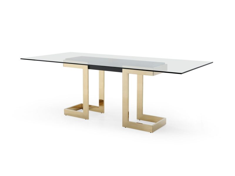 87" Glass Desk or Conference Table with Black Lacquer & Gold Stainless Base - Image 3