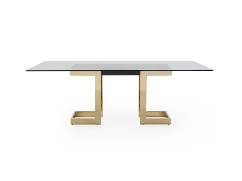 87" Glass Desk or Conference Table with Black Lacquer & Gold Stainless Base - Image 2