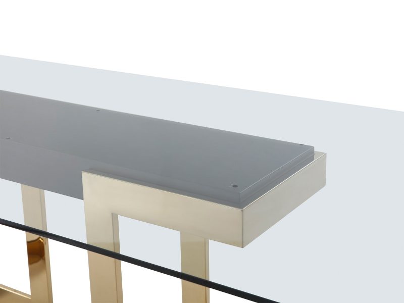 87" Glass Desk or Conference Table with Black Lacquer & Gold Stainless Base - Image 4