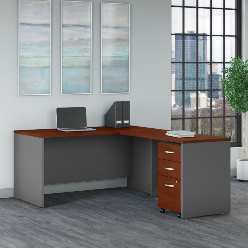 60" L-Shaped Desk with Mobile Pedestal in Cherry/Graphite - Image 2