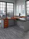 Cherry & Gray L-Shaped Desk with Sit/Stand Return & Mobile Pedestal