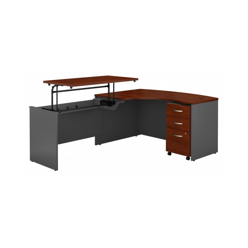 60" x 85" Cherry & Gray L-shaped Desk with Sit/Stand Return & Mobile File - Image 2
