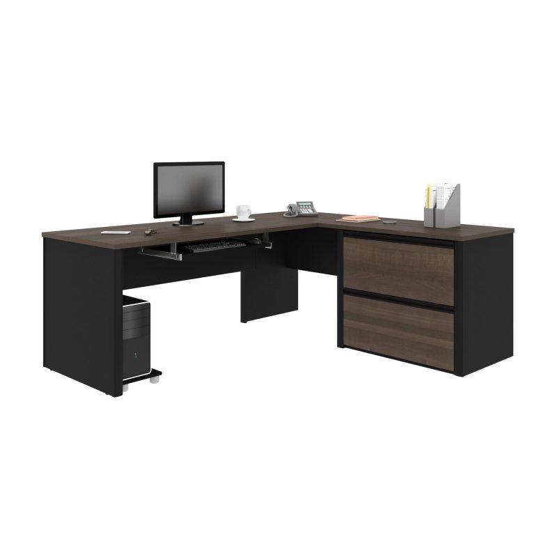 71" x 83" L-Shaped Desk with Oversized File Drawers in Antigua and Black - Image 2