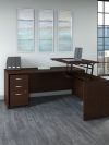 72" x 72" Mocha Cherry L-Shaped Desk with Sit-Stand Return and Mobile File