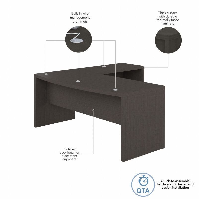 72" Modern L-Shaped Bow-Front Office Desk in Charcoal Maple - Image 3