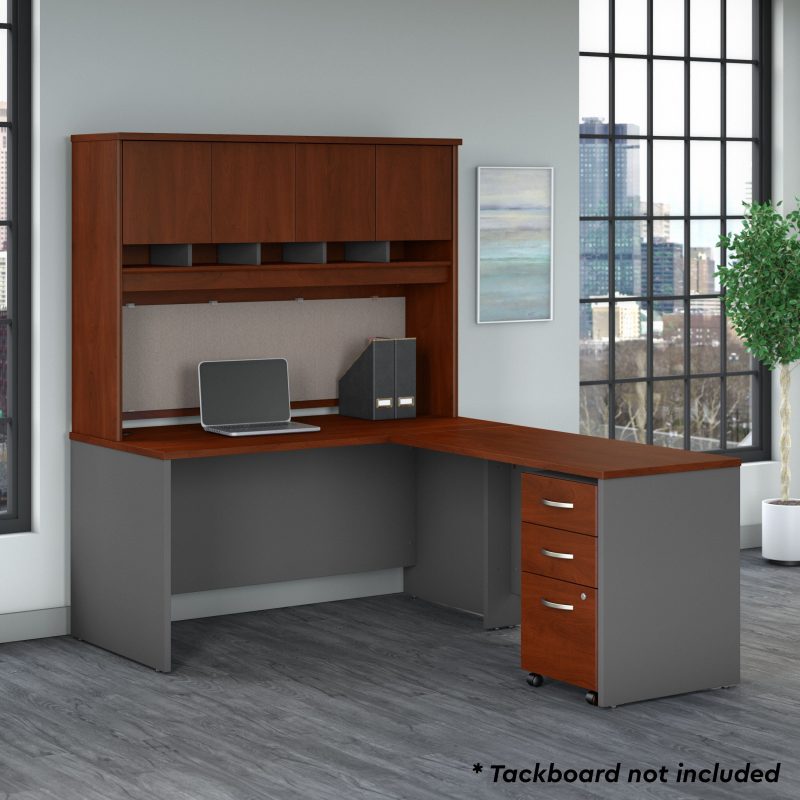 Cherry & Graphite Premium L-shaped Desk with Hutch & Mobile File